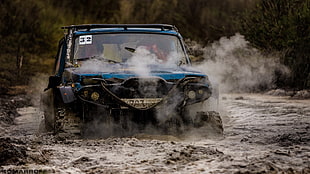 blue and black car, offroad, vehicle, car, water