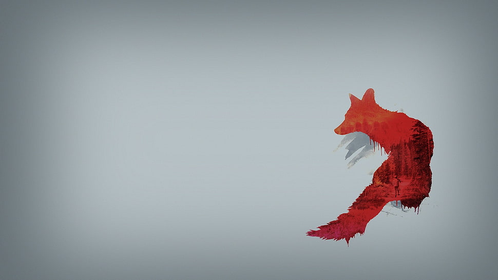 red animal illustration, simple background, artwork, fox, digital art HD wallpaper