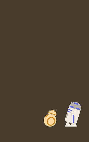 BB-8 and R2-D2, minimalism, portrait display, Star Wars: The Force Awakens, Star Wars