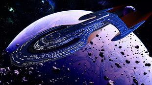 blue and black spacecraft, fantasy art, space, Star Trek