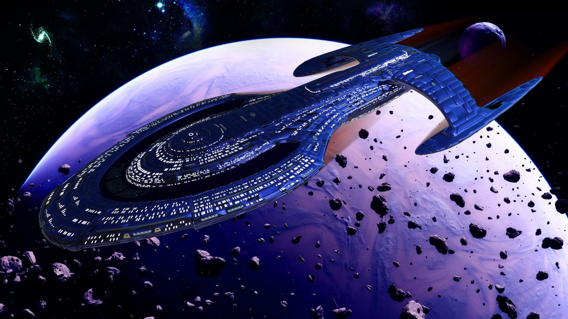 blue and black spacecraft, fantasy art, space, Star Trek