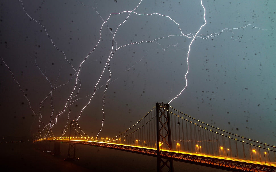 Golden Gate Bridge, lightning, architecture, bridge, night HD wallpaper