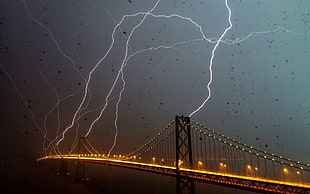 Golden Gate Bridge, lightning, architecture, bridge, night