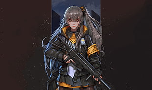 gray haired female FPS character HD wallpaper