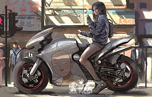 gray sports bike, anime girls, solo, Saitama, motorcycle