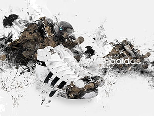 pair of Black-and-white Adidas high-top sneakers HD wallpaper