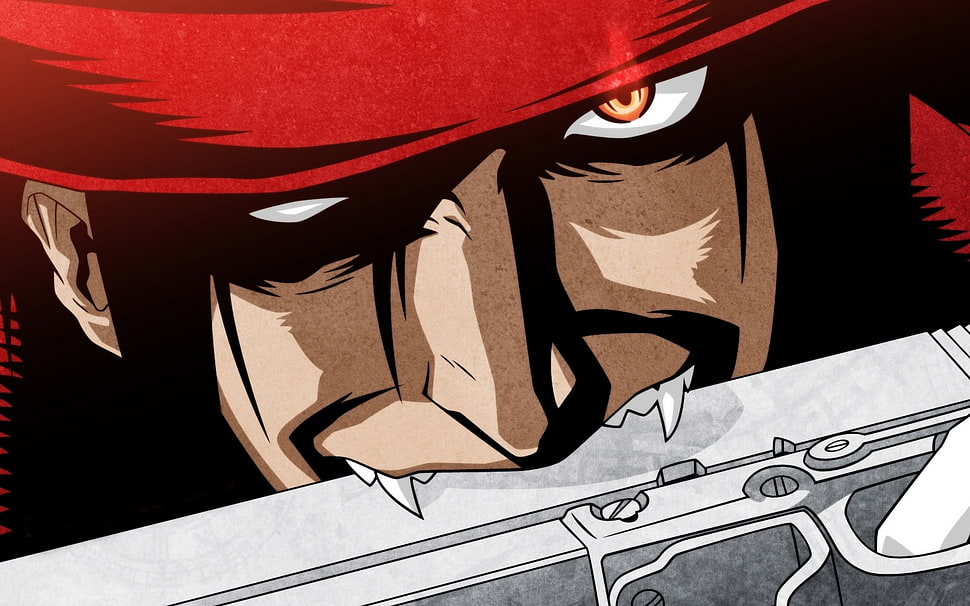 Vampire biting gun illustration, Hellsing, Alucard HD wallpaper