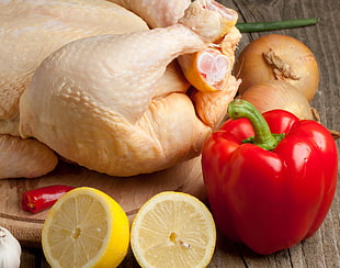 fresh dressed chicken and red belle pepper HD wallpaper