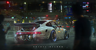 white sports car with text overlay, Khyzyl Saleem, car, Porsche 911 Turbo, Porsche