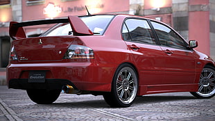 red Mitsubishi sedan, Gran Turismo HD wallpaper