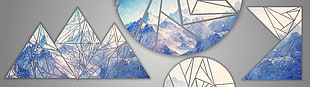 blue and white stained glass mountain wall decor, mountains, shapes, RGB, blue