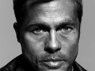 grayscale photo of Brad Pitt, Brad Pitt, actor, men, monochrome