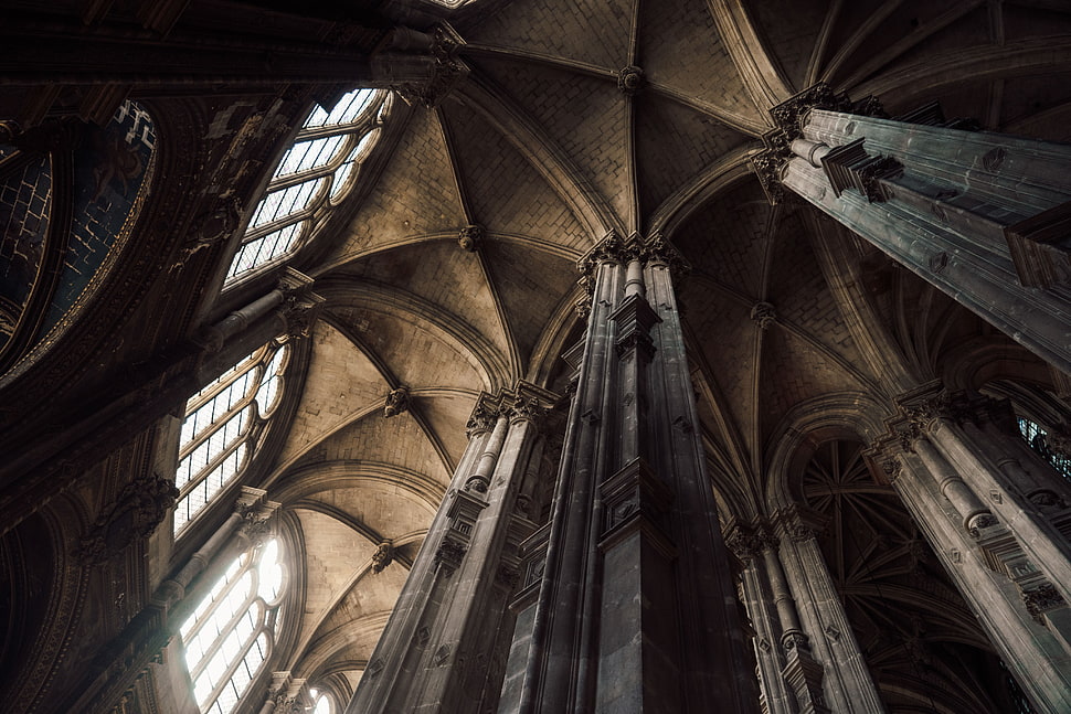 five brown concrete columns, architecture, building, cathedral HD wallpaper