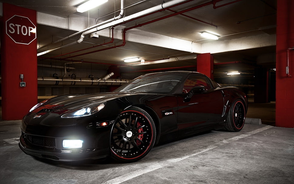 black Corvette coupe, car, Corvette, Chevrolet Corvette Z06, Chevrolet HD wallpaper