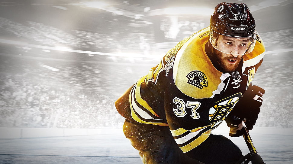 yellow and black Ice Hockey player poster HD wallpaper