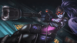 black and purple paintball gun, video games, Overwatch, Widowmaker (Overwatch) HD wallpaper