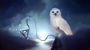 white owl with triangle ornament digital painting