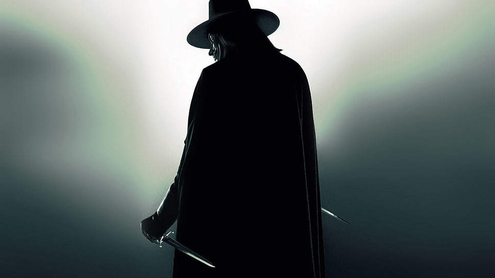 man wearing black hat digital wallpaper, V for Vendetta, movies, dagger HD wallpaper