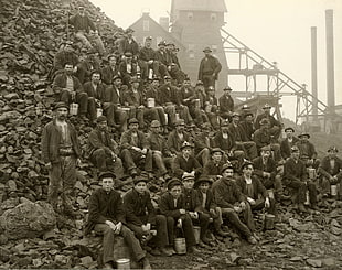 grayscale photo of peopple, vintage, workers, people HD wallpaper