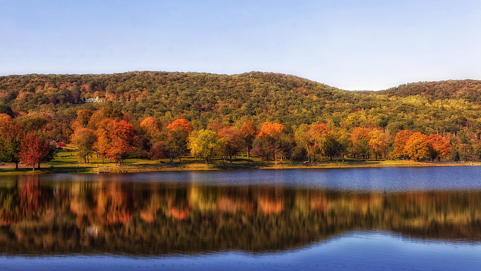 lake photography, landscape, mountains, reflection, trees HD wallpaper