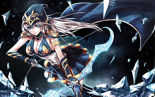 female anime wearing cape and holding an arrow HD wallpaper