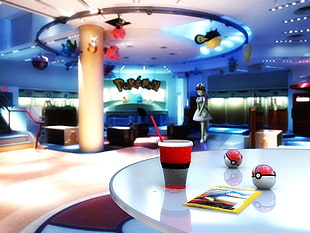 red, gray and cup with straw and Pokeballs, Pokémon, discober HD wallpaper