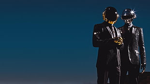 two man in black blazer and wearing full-face helmets HD wallpaper