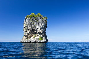 grey rocky island on body water