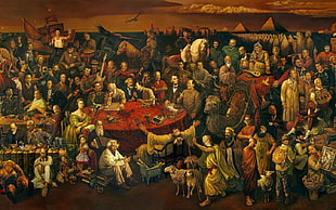 assorted people gathering painting