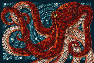 brown octopus illustration, animals, artwork