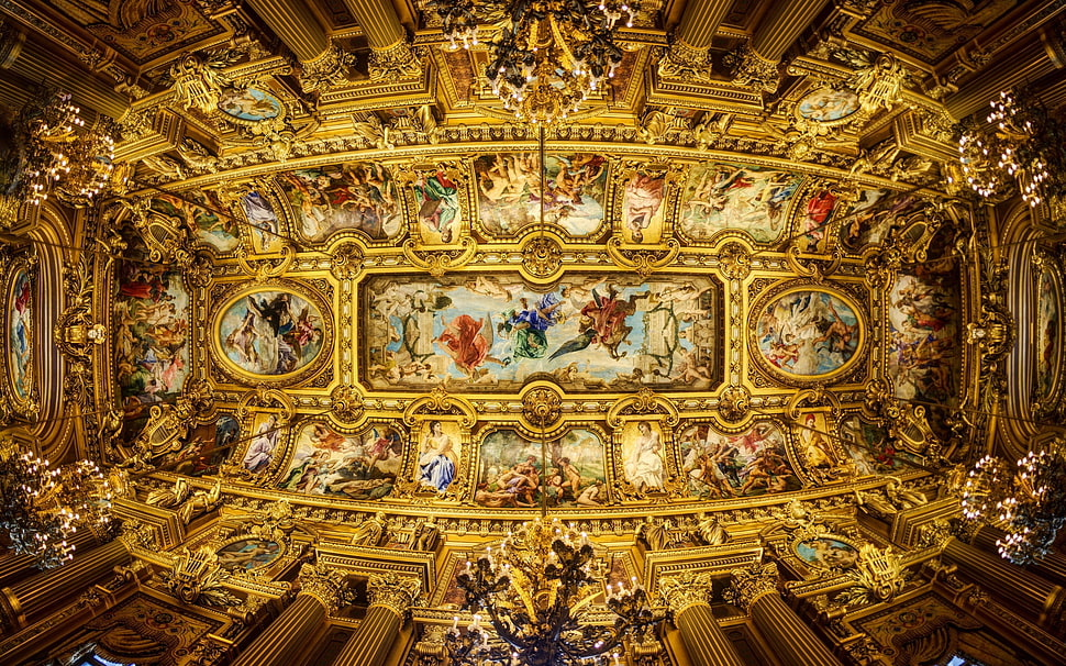 medieval painting, ceilings, painting, Paris, Grand Opéra HD wallpaper