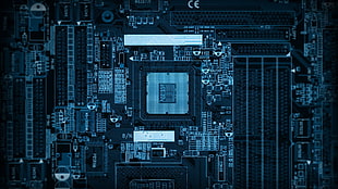 closeup photo of computer motherboard