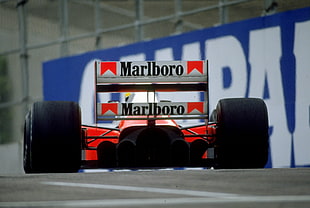 red and black Marlboro F1 car, Formula 1, racing, race cars, vintage HD wallpaper