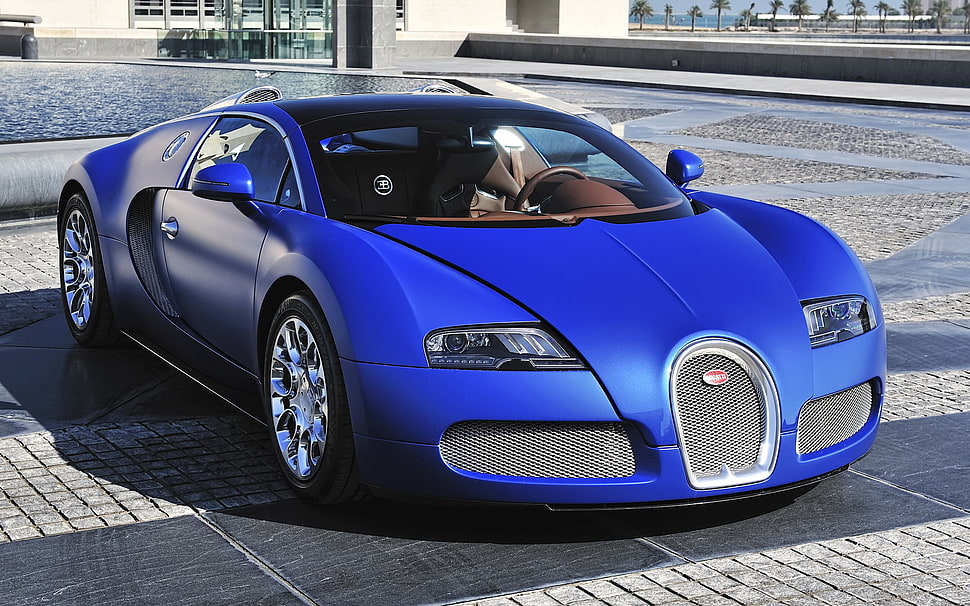 blue Bugatti coupe HD wallpaper