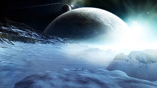 white and black planets, planet, ice HD wallpaper