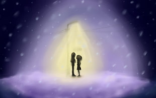 silhouette of couple under lamp post during winter illustration