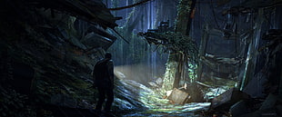 person on forest movie still, The Last of Us, concept art, video games, digital art