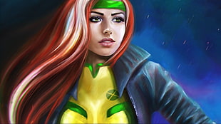 red female hair painting, fantasy art, X-Men, Rogue (character)