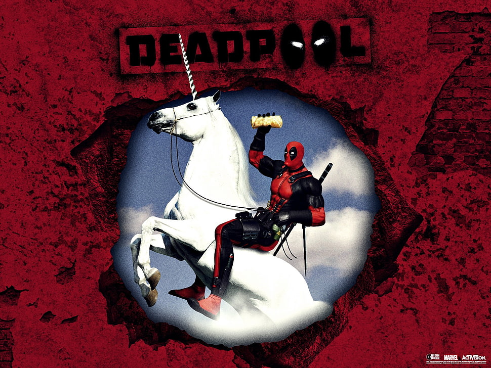 Deadpool wallpaper, Deadpool, unicorns, Marvel Comics HD wallpaper