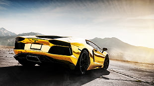 gold Lamborghini Aventador, Lamborghini, gold, Stance, rims HD wallpaper