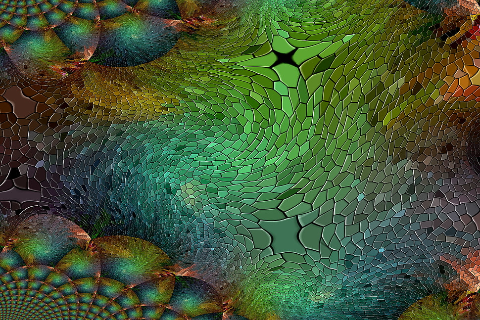 green, brown, and blue graphics art HD wallpaper