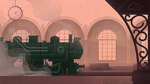 black train artwork, digitalocean, train, train station, steam locomotive HD wallpaper