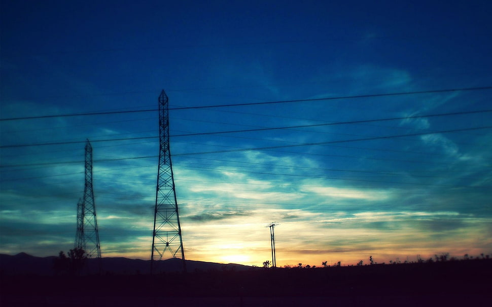 silhouette of electric tower HD wallpaper