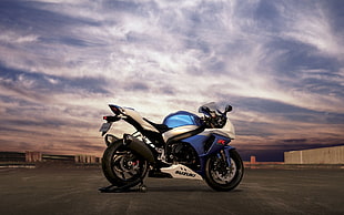 blue and silver sports bike, Suzuki GSX-R, Suzuki, motorcycle