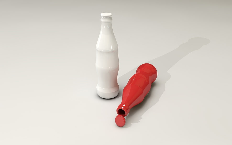 white bottle beside red bottle HD wallpaper