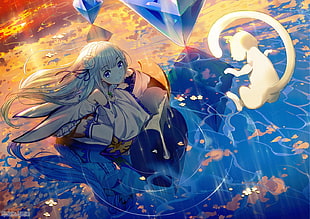 female anime character digital wallpaper, anime, Re:Zero Kara Hajimeru Isekai Seikatsu, Puck (Re:Zero), Emilia (Re: Zero) HD wallpaper