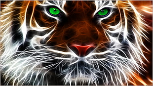 tiger head poster, tiger, animals, Fractalius