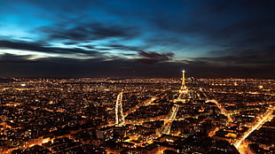 aerial view cityscape photo, city, night, Paris, France HD wallpaper