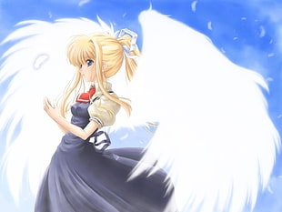 female anime character with wings illustration HD wallpaper