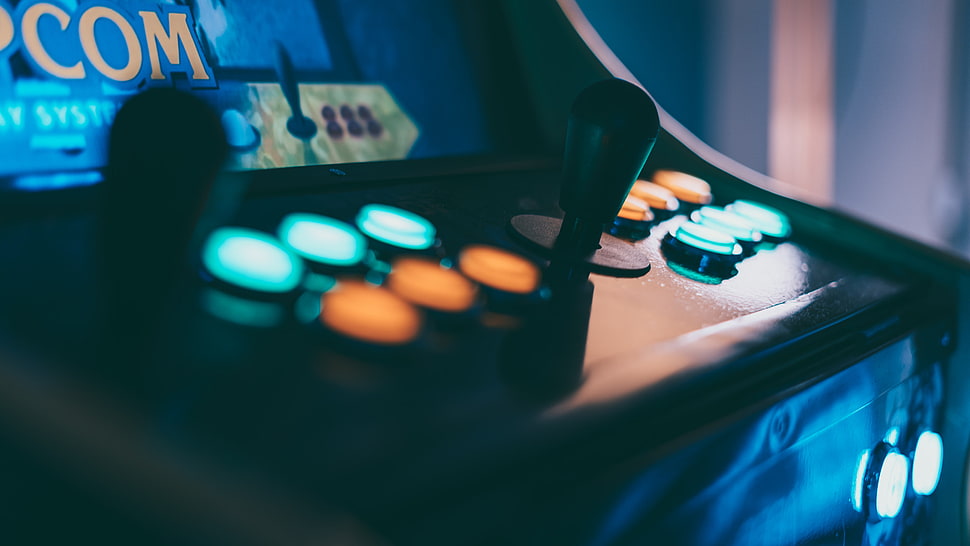 black Capcom joystick arcade machine, arcade , video games, Capcom HD wallpaper